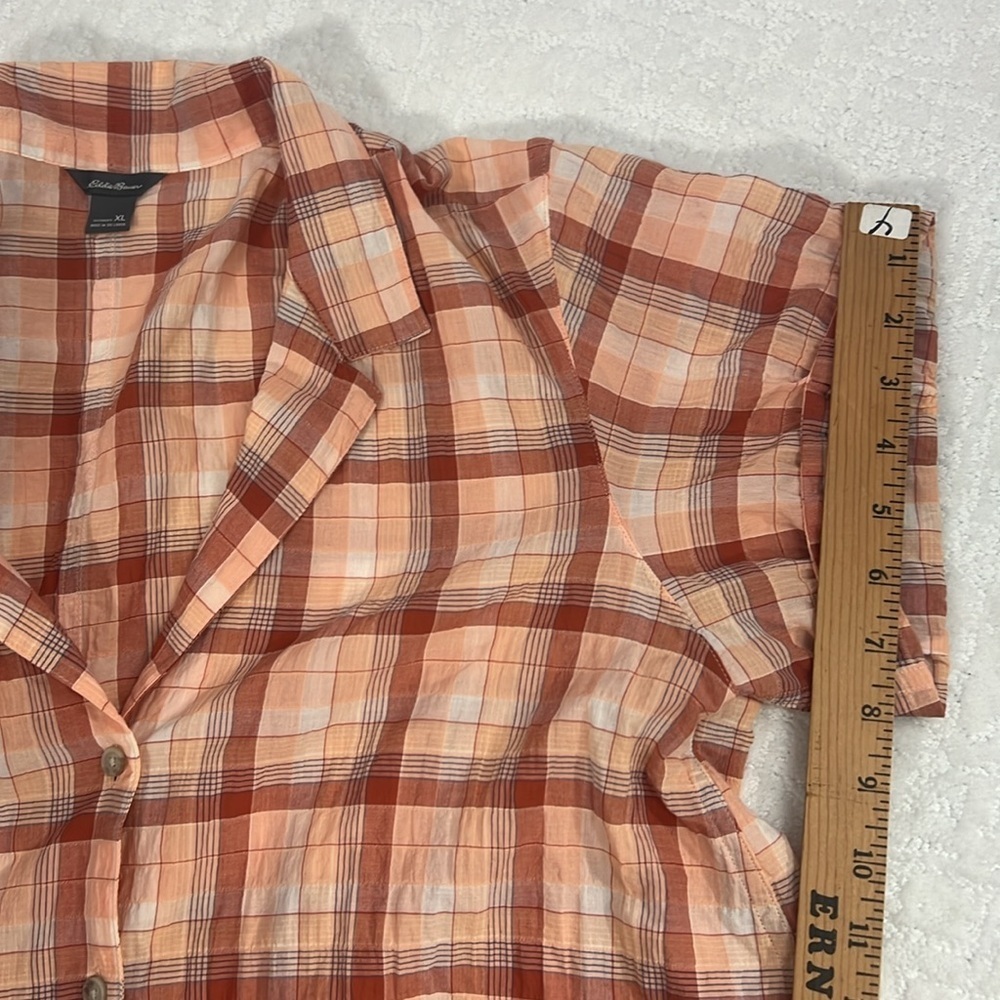 Eddie Bauer button down orange plaid shirt sleeves blouse size XL - Picture 11 of 12